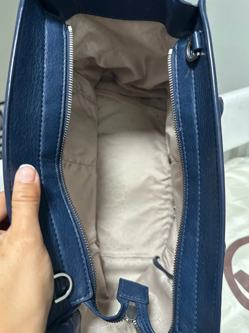 Michael Kors Navy Leather Tote with MK Charm